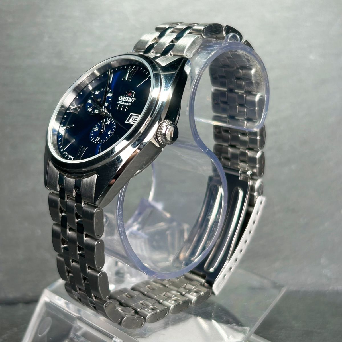海外モデル 新品 ORIENT オリエント スリースター アルタイル RA-AK0505L10B 腕時計 自動巻き アナログ カレンダー ステンレススチール 青の画像6