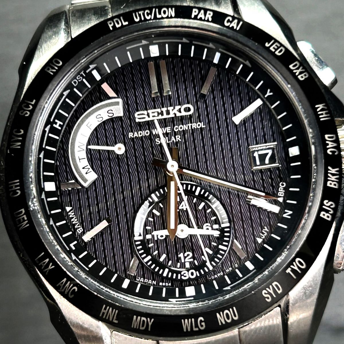 良品 SEIKO セイコー BRIGHTZ ブライツ SAGA131 腕時計 電波ソーラー アナログ ブライトチタンケース カレンダー ブラック 動作確認済みの画像1