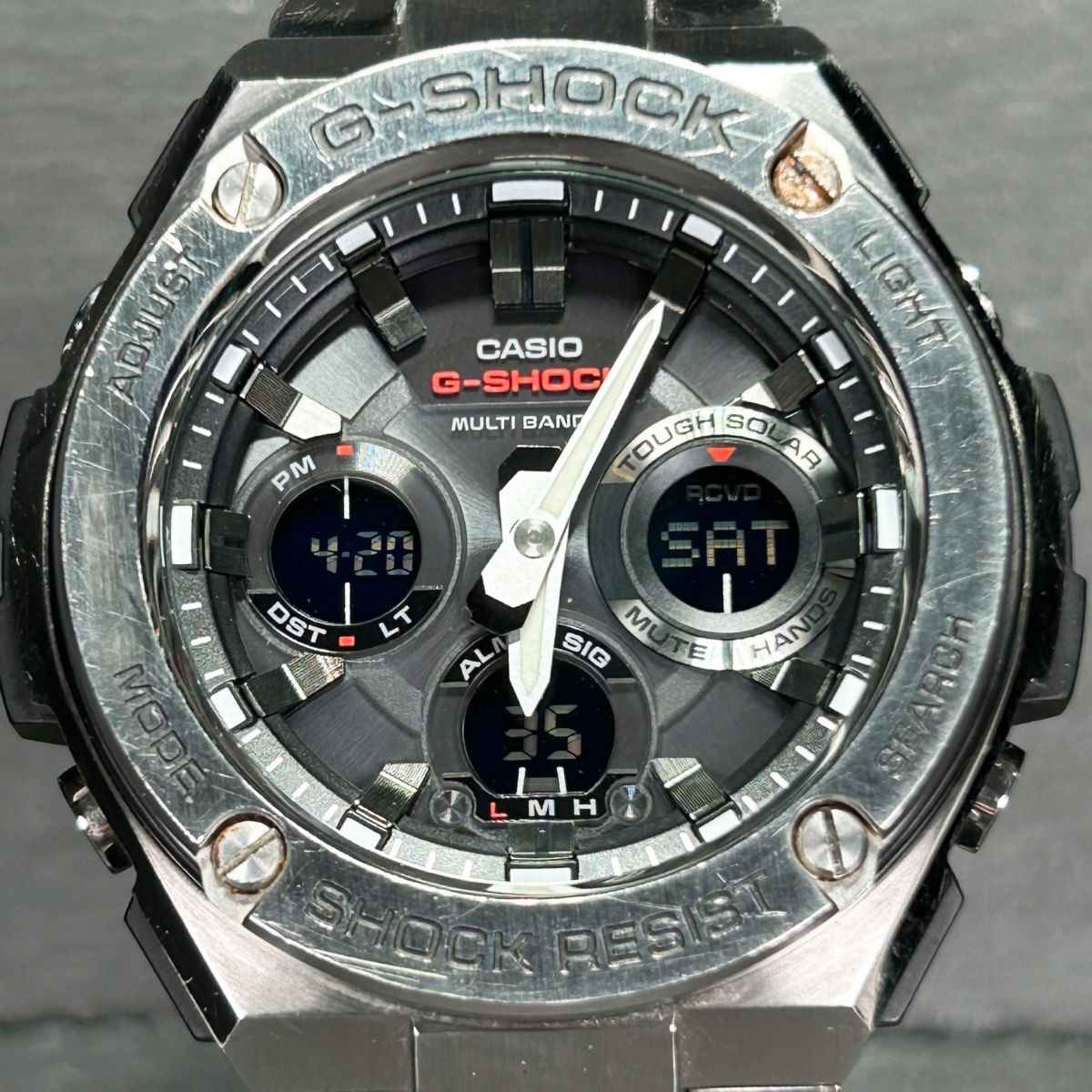 CASIO カシオ G-SHOCK ジーショック G-STEEL ジースチール GST-W110D-1A 腕時計 タフソーラー 電波ソーラー アナデジ 多機能 動作確認済み_画像3