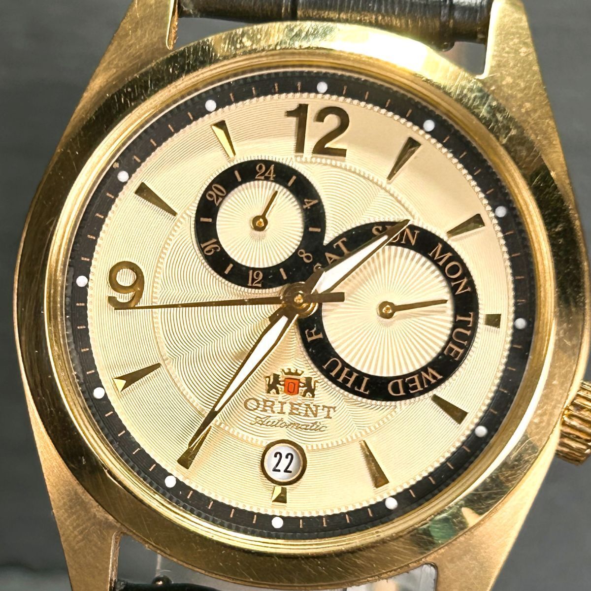 ORIENT Orient AUTOMATIC ET0G-A00 wristwatch self-winding watch analogue day date calendar Gold stainless steel men's operation verification ending 