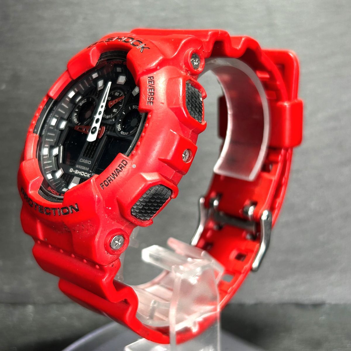 CASIO カシオ G-SHOCK ジーショック GA-100B-4A 腕時計 クオーツ アナデジ 多機能 レッド× ブラック ステンレススチール 新品電池交換済みの画像6
