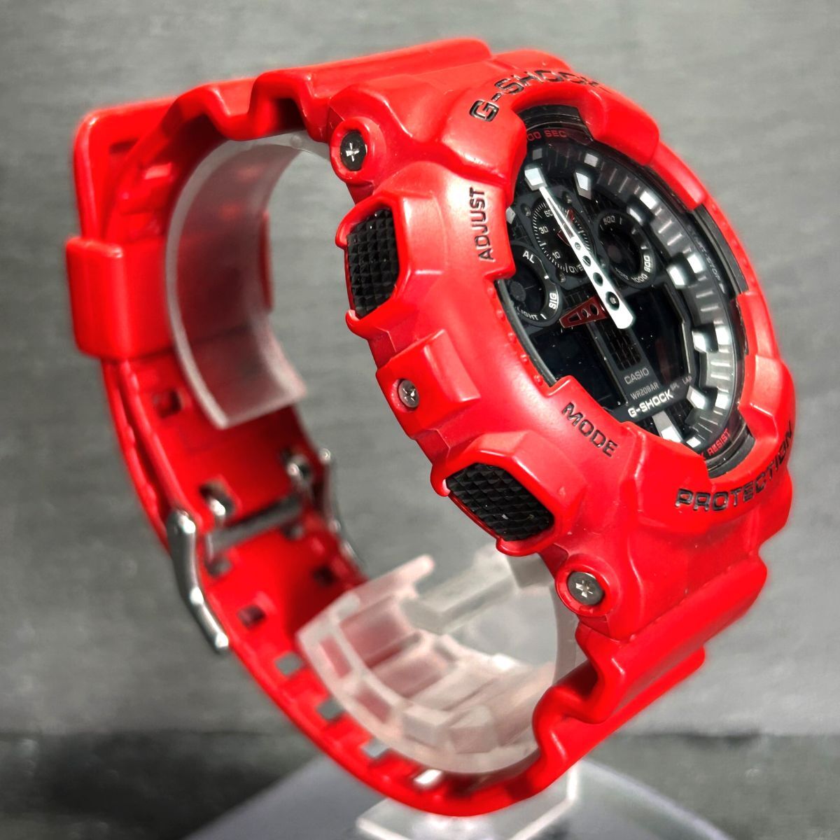 CASIO カシオ G-SHOCK ジーショック GA-100B-4A 腕時計 クオーツ アナデジ 多機能 レッド× ブラック ステンレススチール 新品電池交換済みの画像5