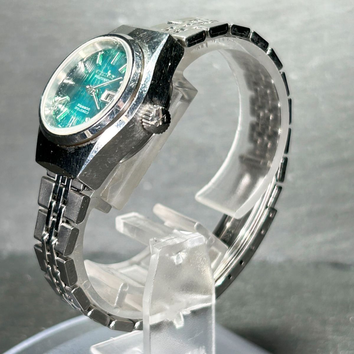 CITIZEN シチズン AUTOMATIC 4-661320 腕時計 自動巻き アナログ デイデイトカレンダー ステンレススチール グリーン文字盤 動作確認済みの画像6