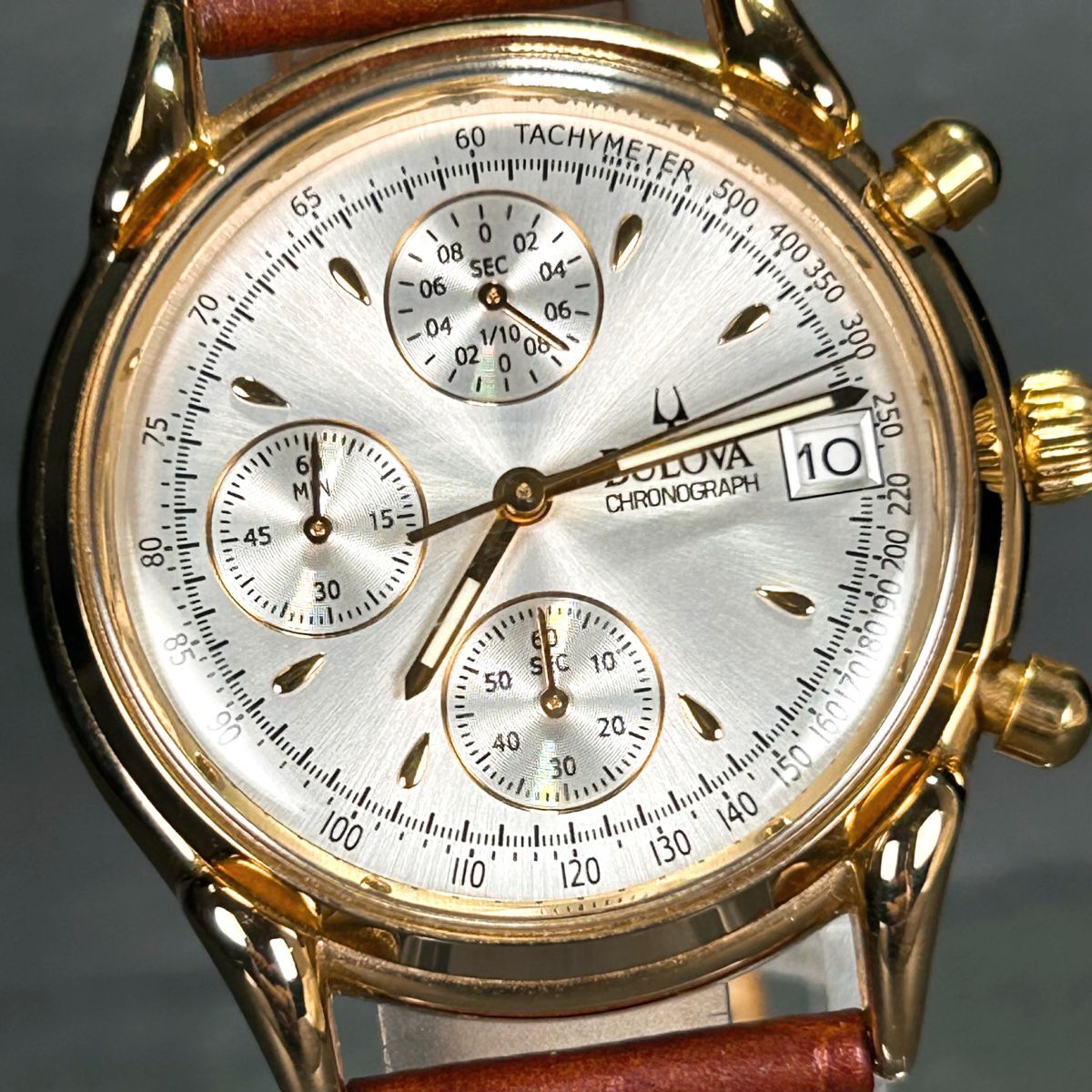  хорошая вещь BULOVA Broba BVC302 наручные часы кварц аналог хронограф календарь нержавеющая сталь Gold циферблат кожаный ремень мужской 