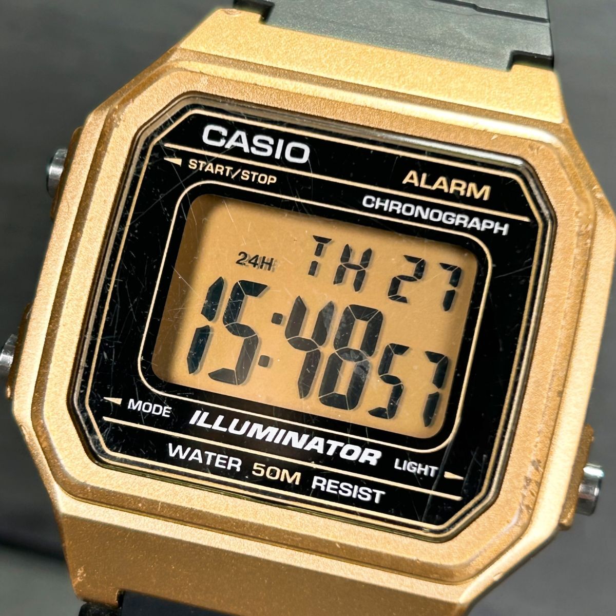 CASIO カシオ スタンダード W-217HM-9A 腕時計 クオーツ デジタル 多機能 ゴールド ブラック ステンレススチール ラバーベルト 動作確認済の画像2