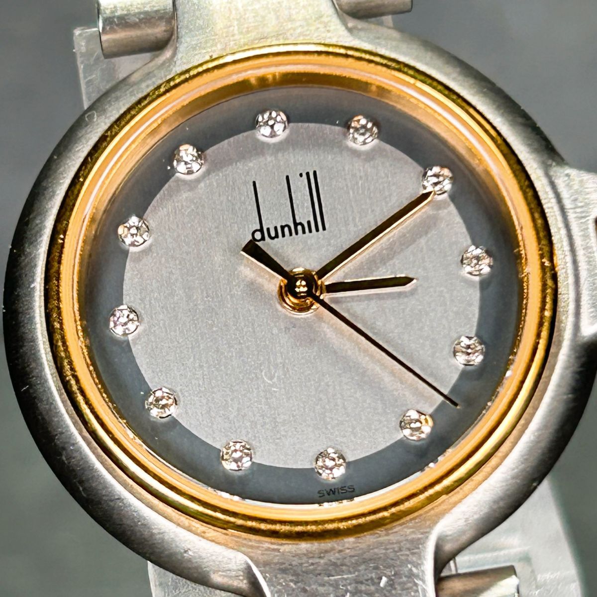  beautiful goods dunhill Dunhill millenium 12P diamond SS GP combination color wristwatch quarts hole ro ground Gold silver new goods battery replaced 