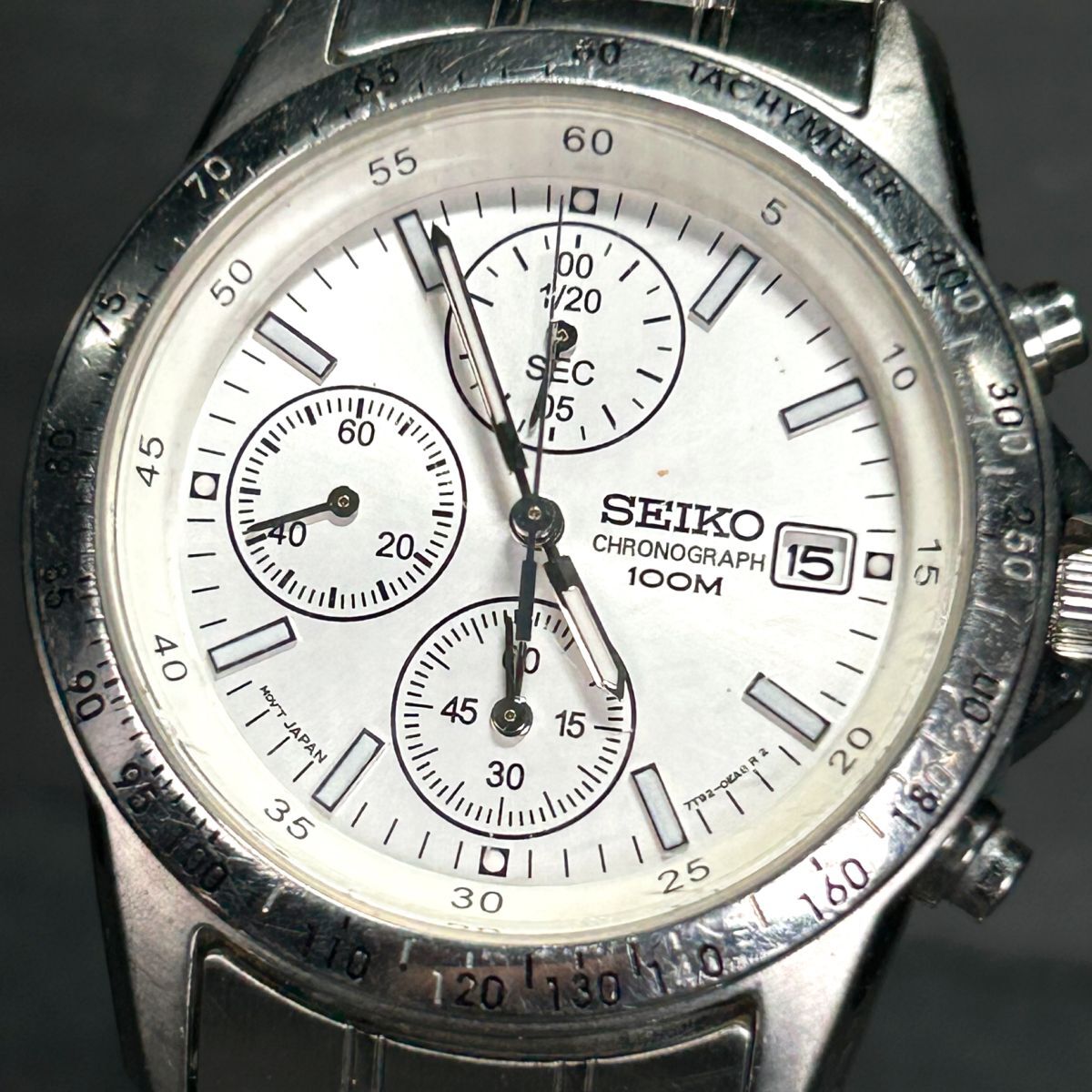 SEIKO セイコー クロノグラフ SND363PC 腕時計 クオーツ アナログ カレンダー ステンレススチール ホワイト文字盤 メンズ 新品電池交換済み_画像2