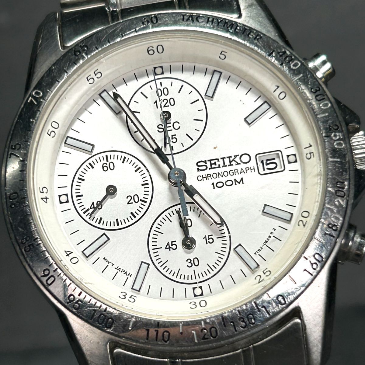 SEIKO セイコー クロノグラフ SND363PC 腕時計 クオーツ アナログ カレンダー ステンレススチール ホワイト文字盤 メンズ 新品電池交換済みの画像1