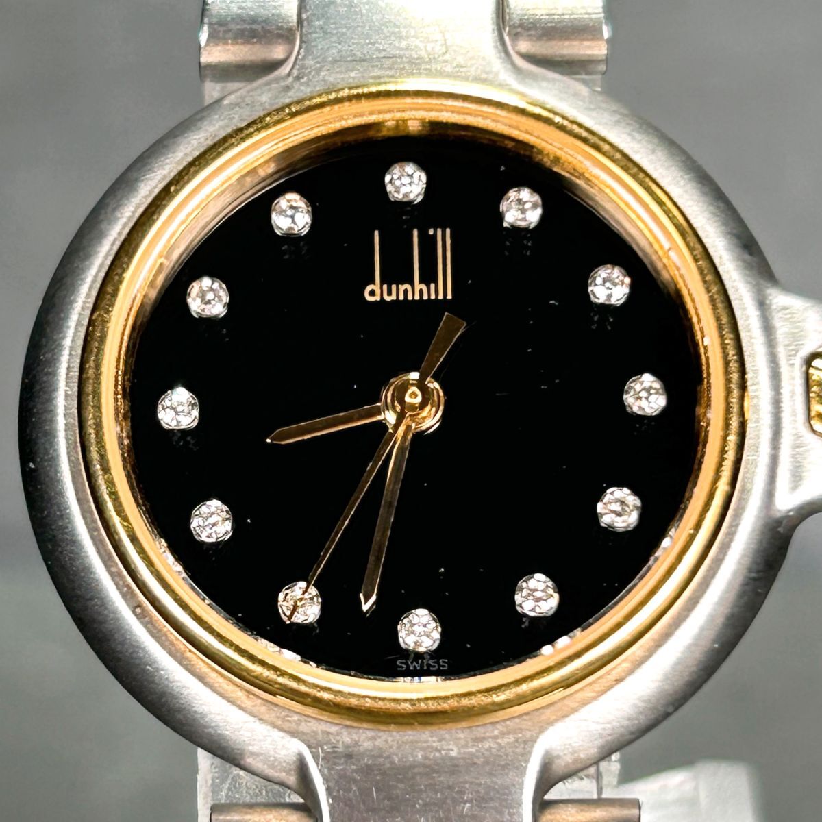  прекрасный товар dunhill Dunhill millenium 12P diamond комбинированный цвет наручные часы кварц аналог черный циферблат раунд батарейка заменена рабочее состояние подтверждено 
