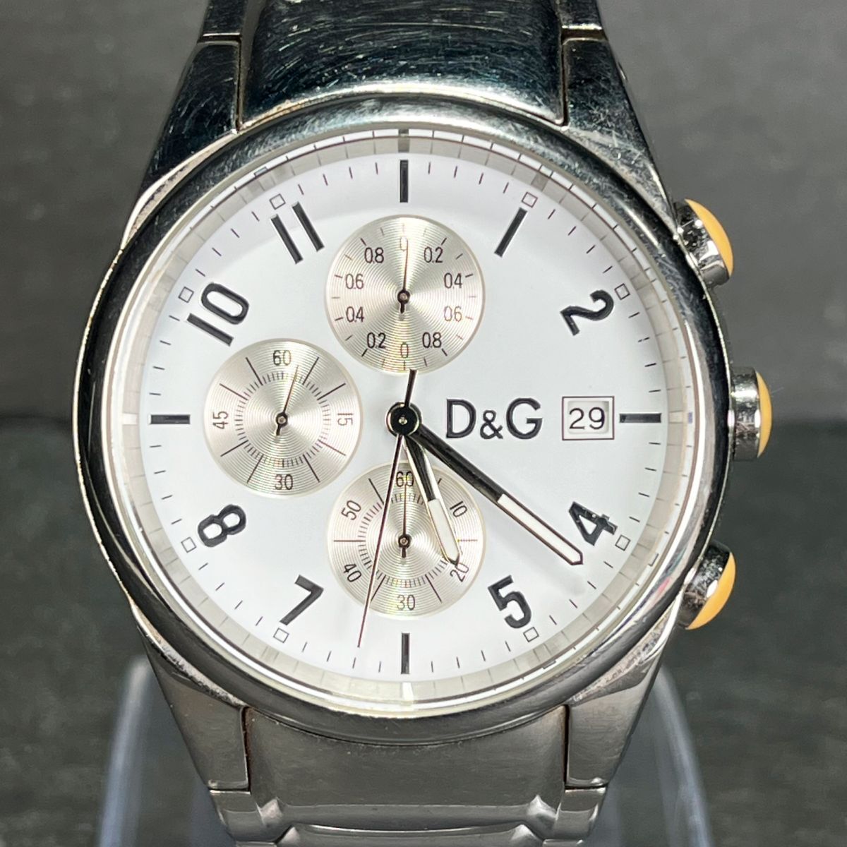 DOLCE&GABBANA ドルガバ 3719770110 腕時計 アナログ クオーツ クロノグラフ デイト ホワイト文字盤 シルバー ステンレス 新品電池交換済みの画像1