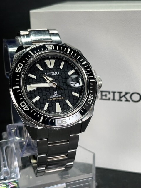 美品 SEIKO セイコー Prospex プロスペックス 復刻サムライ 自動巻き 腕時計 サムライ ダイバーズ ブラック srpe35k1 アナログ 3針の画像4