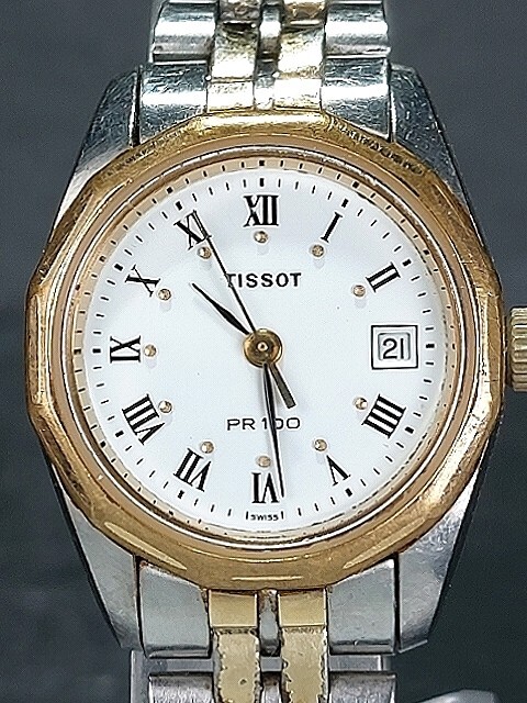 TISSOT ティソ PR100 アナログ クォーツ 腕時計 ホワイト文字盤 ゴールド＆シルバー デイトカレンダー スモールサイズ 新品電池交換済みの画像1