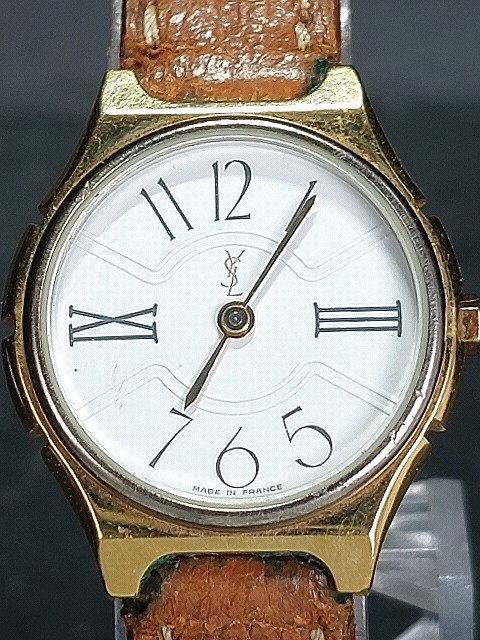 箱付き YSL YVES SAINT LAURENT イヴサンローラン コレクション アナログ 腕時計 ホワイト文字盤 スモールサイズ レザーベルト ステンレス_画像1