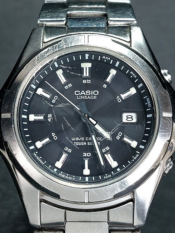 CASIO カシオ LINEAGE リニエージ LIW-101DJ-1A アナログ 電波ソーラー 腕時計 ブラック文字盤 デイトカレンダー メタルベルト 動作確認済の画像1