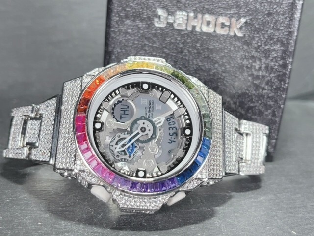 レインボーカスタム フルCZダイヤ 新品 カシオ CASIO ジーショック G-SHOCK GA-300 デジアナ 腕時計 カスタムジーショック フルカスタムの画像7