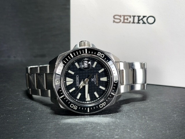 美品 SEIKO セイコー Prospex プロスペックス 復刻サムライ 自動巻き 腕時計 サムライ ダイバーズ ブラック srpe35k1 アナログ 3針の画像7