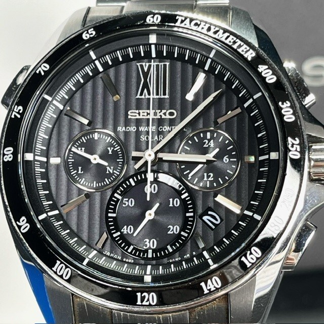 美品 SEIKO BRIGHTZ セイコー ブライツ SAGA153 ソーラー電波 腕時計 ブラック アナログ メンズ カレンダー クロノグラフ パワーセーブの画像3
