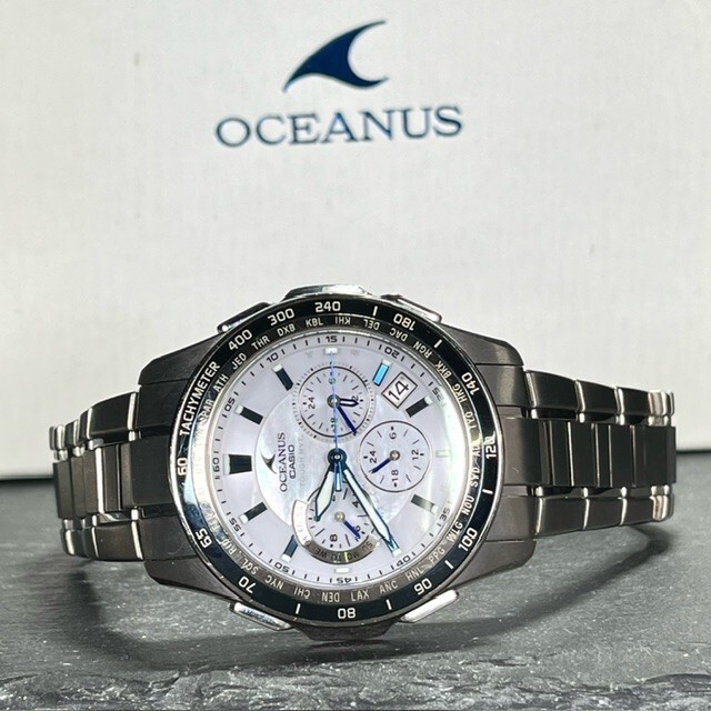 CASIO OCEANUS カシオ オシアナス マンタ Manta OCW-S1200P-7AJF 電波ソーラー 腕時計 チタン アナログ タキメーター ホワイト カレンダー_画像5