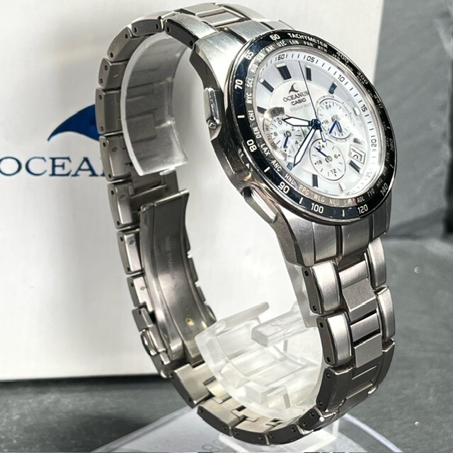 CASIO OCEANUS カシオ オシアナス マンタ Manta OCW-S1200P-7AJF 電波ソーラー 腕時計 チタン アナログ タキメーター ホワイト カレンダー_画像4