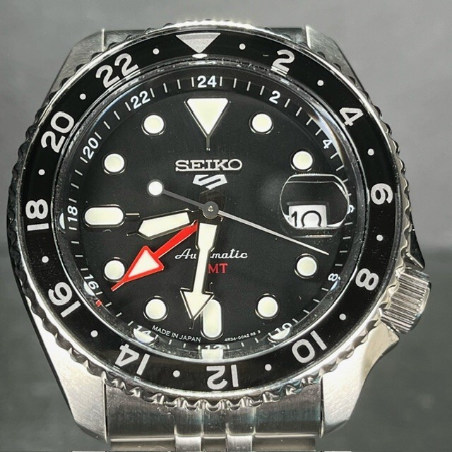 流通限定 超美品 SEIKO5 SPORTS GMTモデル セイコー5 スポーツ 腕時計 自動巻き 手巻き SBSC001 メカニカル メンズ アナログ ブラックの画像2