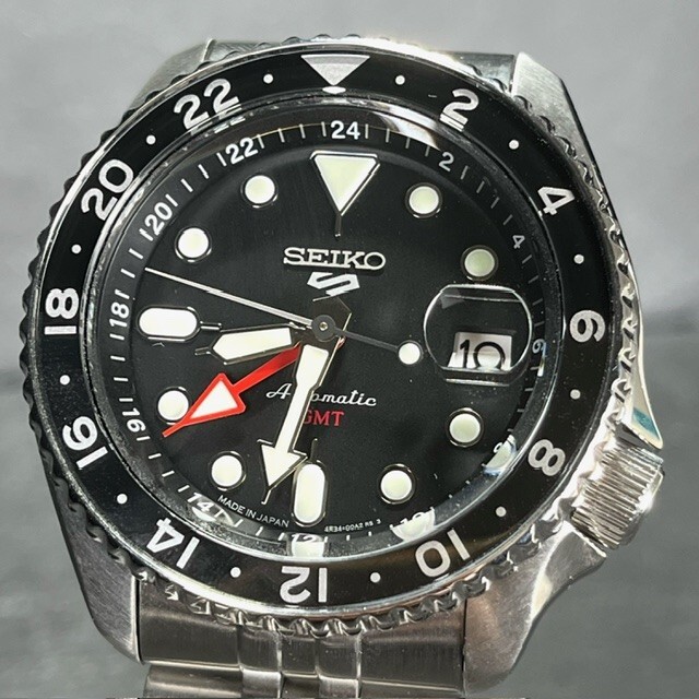 流通限定 超美品 SEIKO5 SPORTS GMTモデル セイコー5 スポーツ 腕時計 自動巻き 手巻き SBSC001 メカニカル メンズ アナログ ブラックの画像3