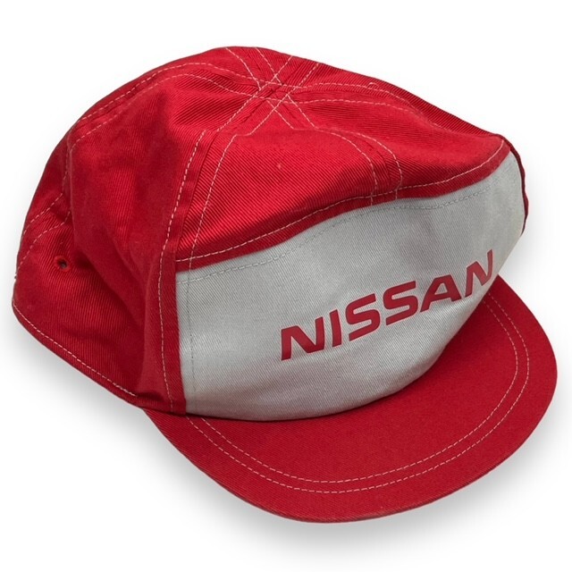 NISSAN 日産 ニッサン 帽子 キャップ レッド 赤 スタッフ フリーサイズ 整備士 整備帽子 作業着 ディーラー NISSANの画像1