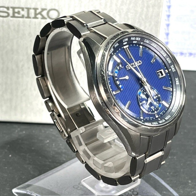 SEIKO BRIGHTZ セイコー ブライツ SAGA285 ソーラー電波 腕時計 ブルー アナログ メンズ チタン デュアルタイム カレンダー ワールドタイム_画像4