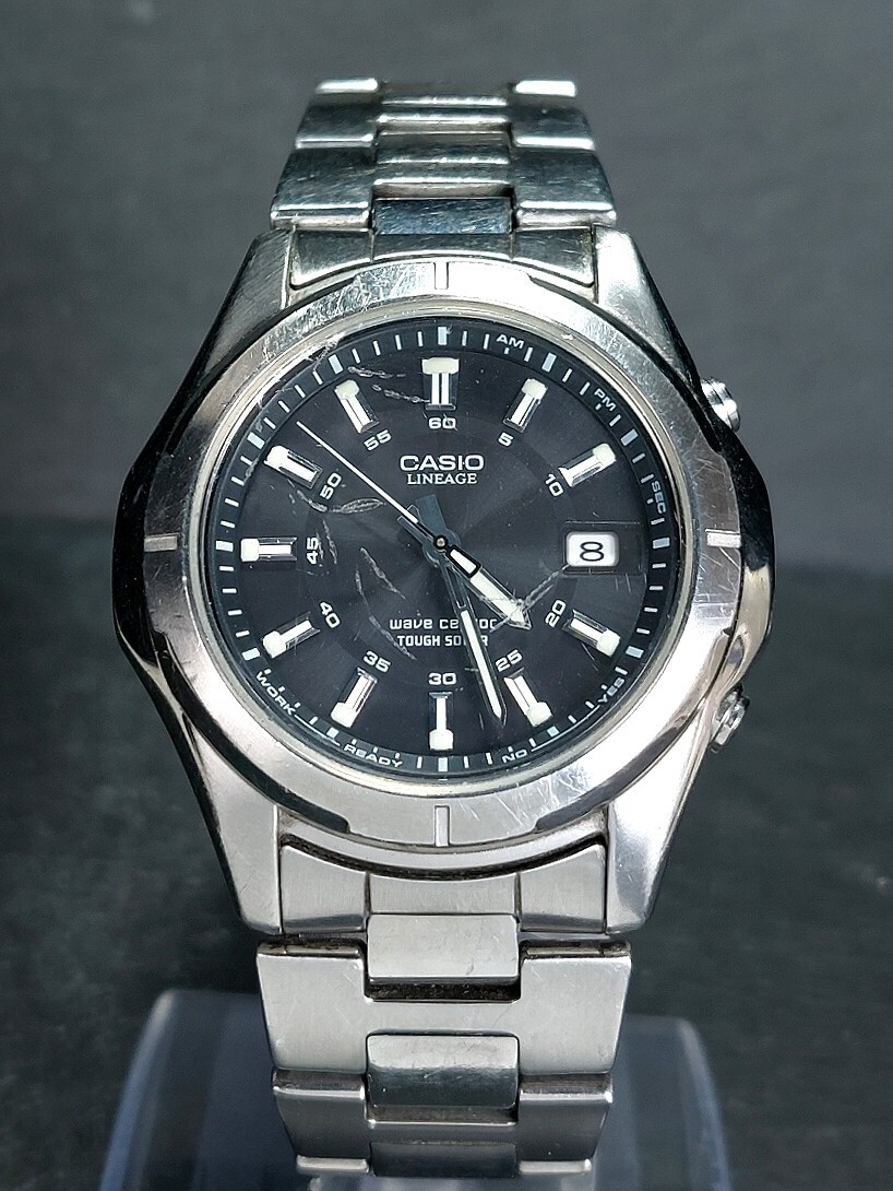 CASIO カシオ LINEAGE リニエージ LIW-101DJ-1A アナログ 電波ソーラー 腕時計 ブラック文字盤 デイトカレンダー メタルベルト 動作確認済の画像2