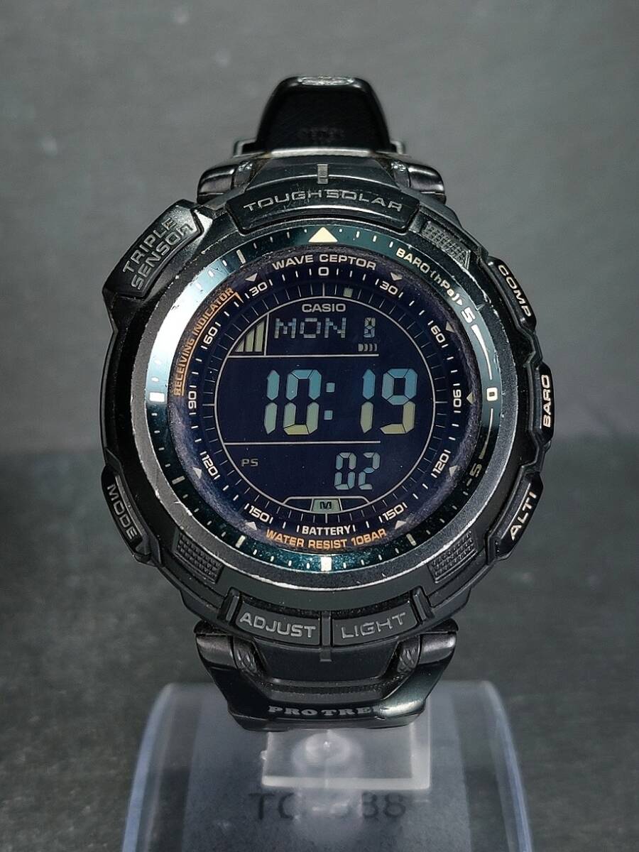 CASIO カシオ PROTREK プロトレック PRW-1300YJ-1 メンズ デジタル 電波ソーラー 腕時計 ビッグフェイス ブラック ラバーベルト 動作確認済の画像2