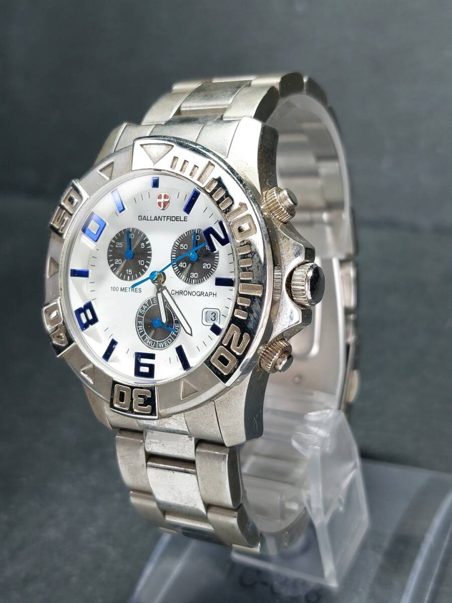 GALLANTFIDELE ギャランフィデル GF-10033 メンズ アナログ クォーツ 腕時計 ホワイト文字盤 クロノグラフ デイトカレンダー メタルベルトの画像3