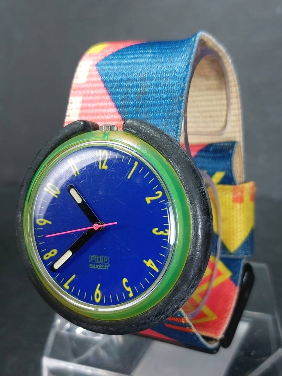 POP SWATCH pop Swatch AG 1980 аналог кварц наручные часы голубой циферблат красочный резиновая лента браслет модель новый товар батарейка заменен 