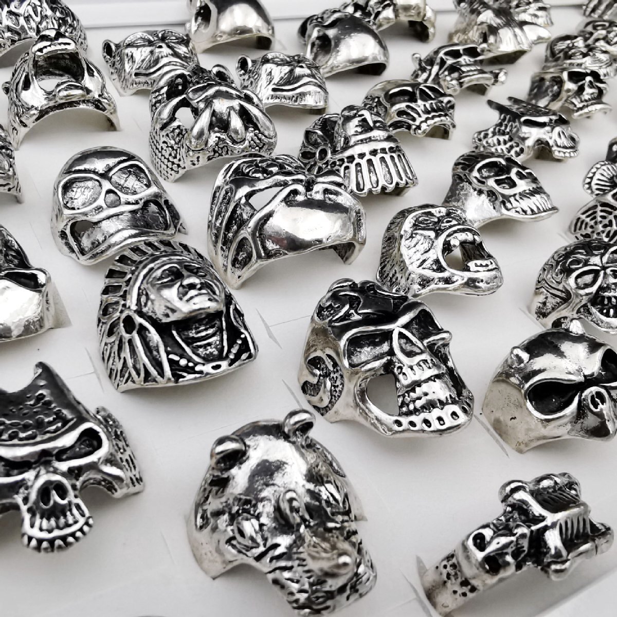 スカルリング★おまとめて大量50個 約500g メンズファッションリング 指輪 アクセサリー メタルリング 髑髏 骸骨 まとめ売り Nb14_画像3