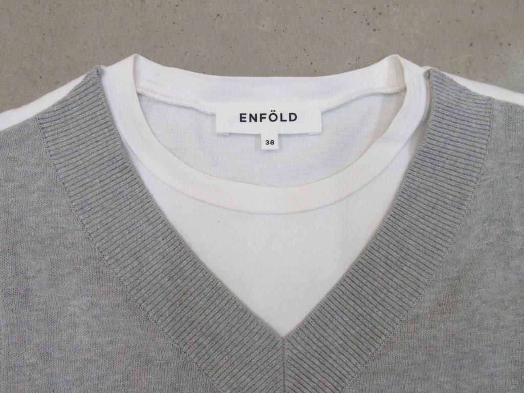 ENFOLD エンフォルド 300FS280-2960 半袖 Tシャツ size38/白ｘグレー ■◆_画像3