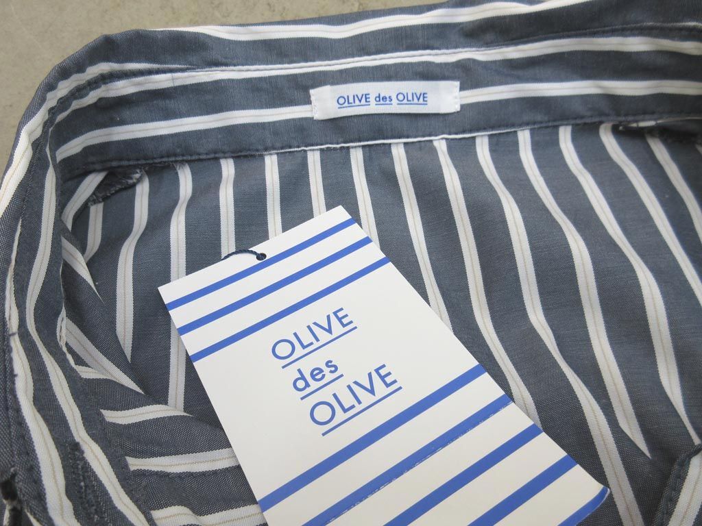 新品 Olive des Olive オリーブデオリーブ シャツ ロング丈 ワンピース sizeF/白ｘグレー ■◆_画像3