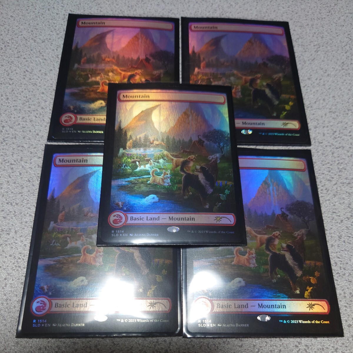 MTG SLD 山 英語foil 五枚セット Secret lair Raining Cats and Dogs シークレットレイヤー ボーダーレス b 即決_画像1