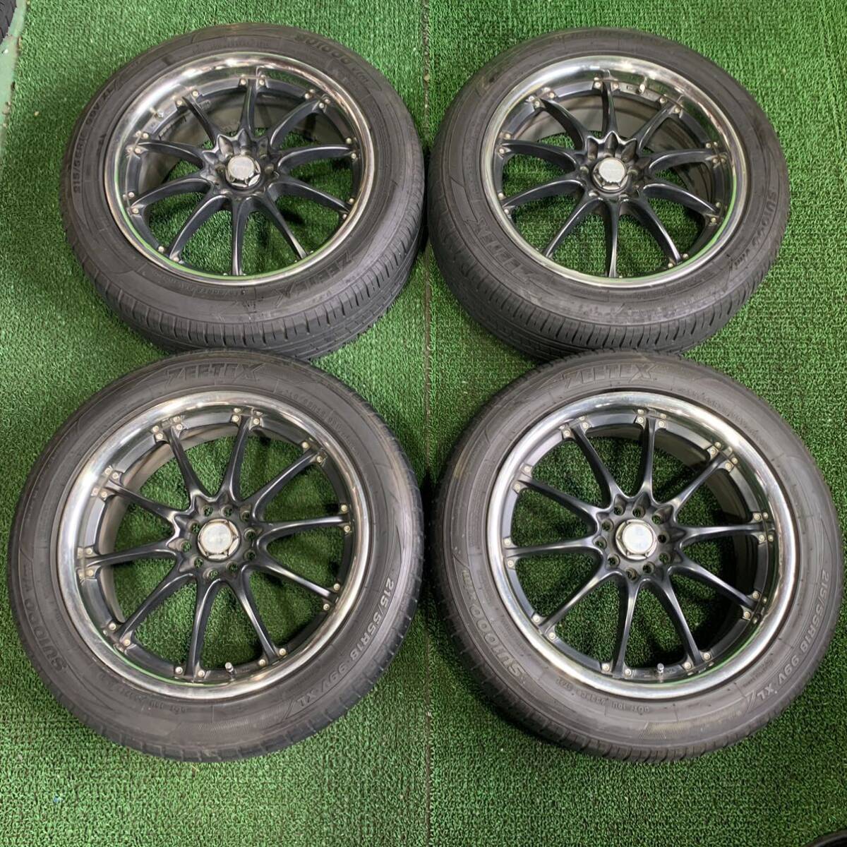 AE518-404 バリ山 ZEETEX 215/55R18 サマータイヤ 【４本set】社外ホイール 18x7.5J +45 PCD100/114.3 5穴 エスクァイア アイシス 等_AE518-215/55R18 夏