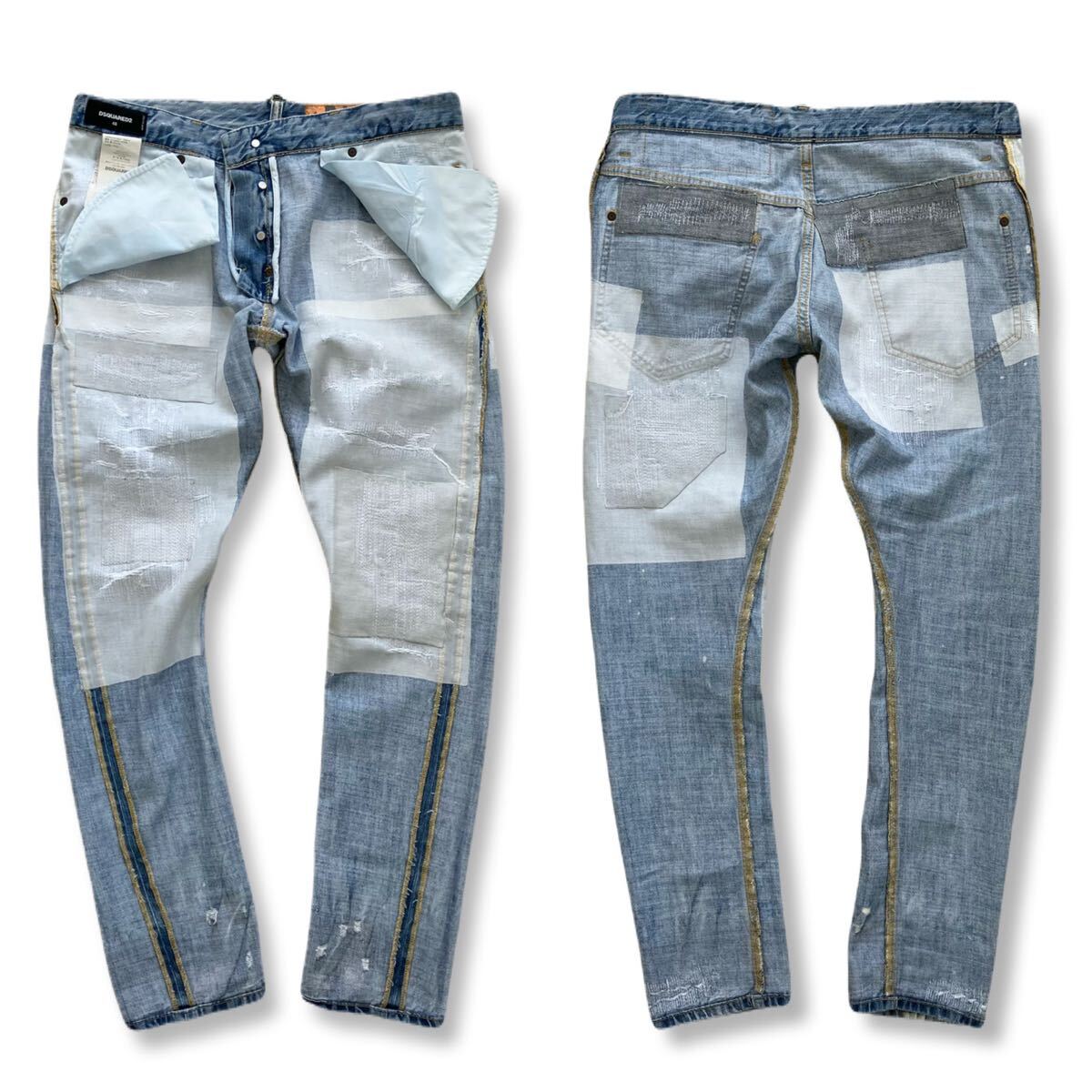 送料無料 DSQUARED2 19AW SEXY TWIST JEAN LIGHT PIRANHA WASH S71LB0627 リペア デニム セクシーツイスト スリム ジーン パンツ 48