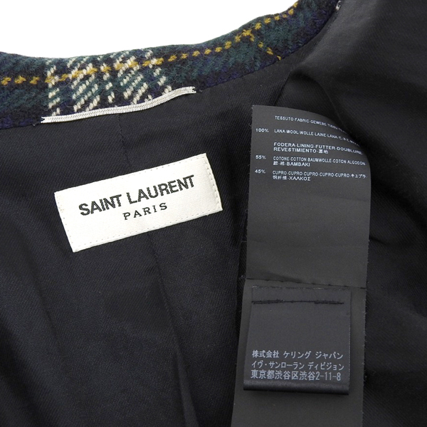 ◆美品◆ サンローラン SAINT LAURENT エディ期 ウール チェック ジャケット アウター メンズ ネイビー×グリーン size46 2014AW [Y03098]_画像8