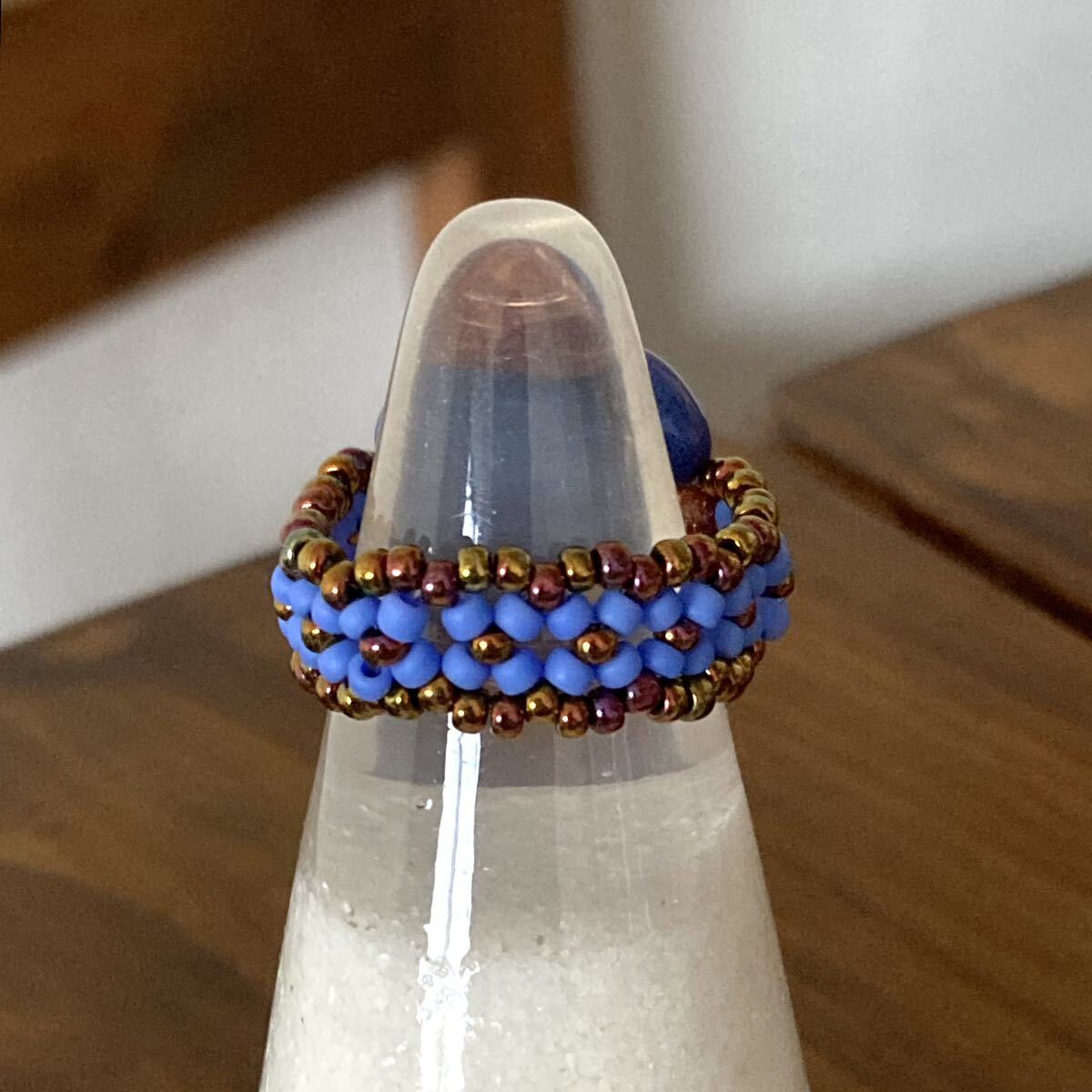 13ー15号　ビーズ リング 指輪　綺麗なブルーのルミナパールのリング_画像5