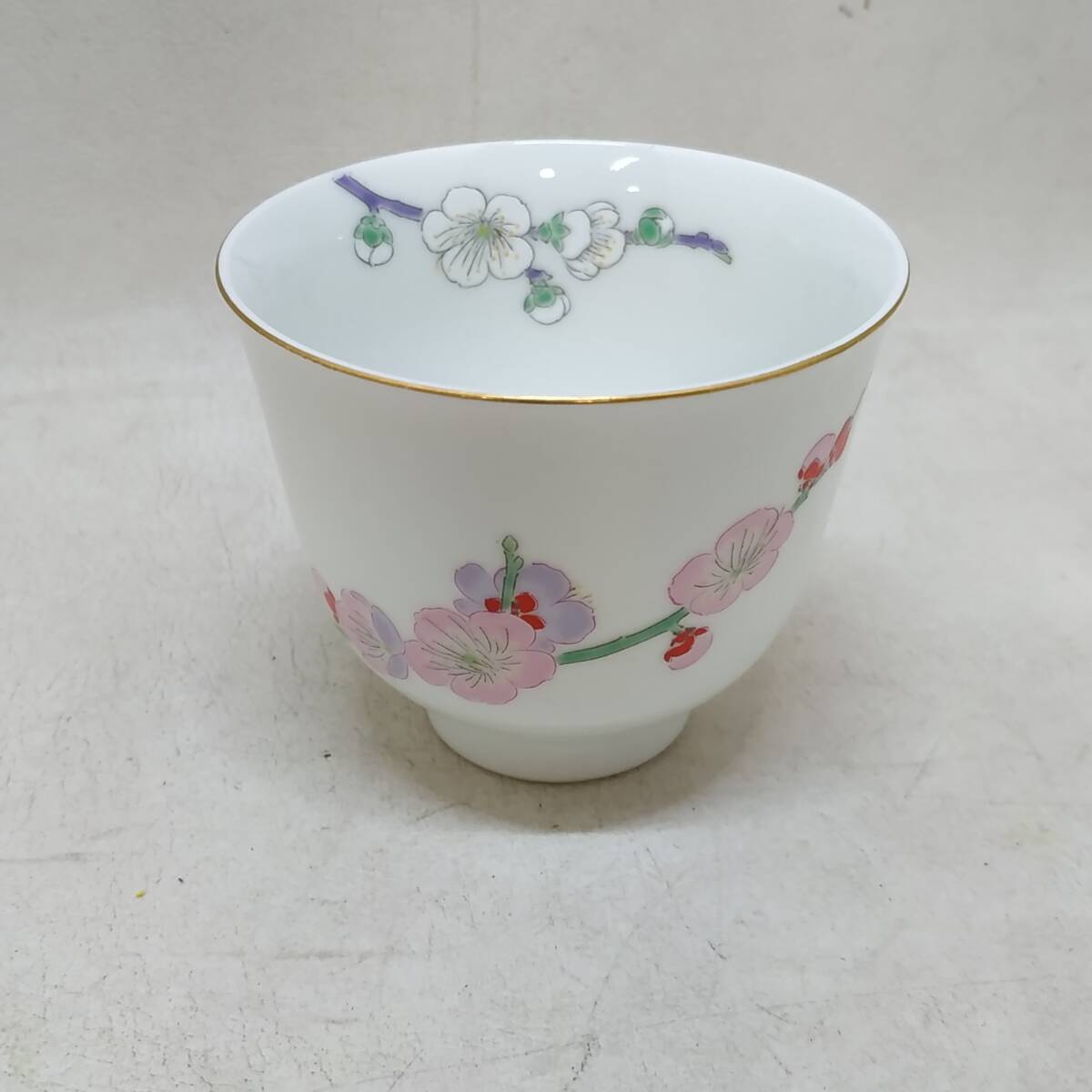 ◇ 深川製磁 茶器セット 湯呑5客＆茶托4客 紅白梅 和食器 陶器 茶道具 現状品 ◇ G91746_画像2