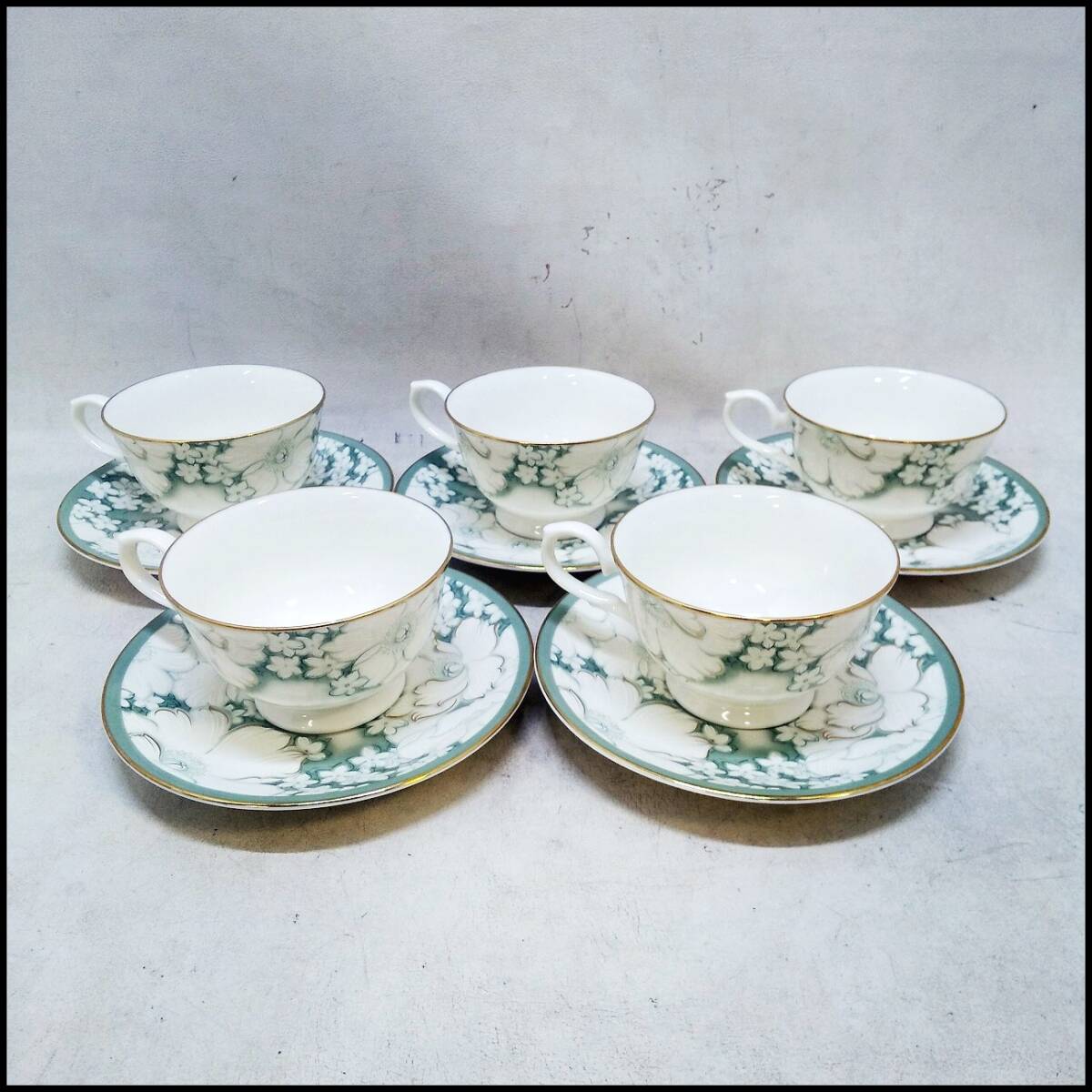 ●NARUMI ナルミ Fine China カップ&ソーサー 5客セット 茶器 花柄 USED●G2754