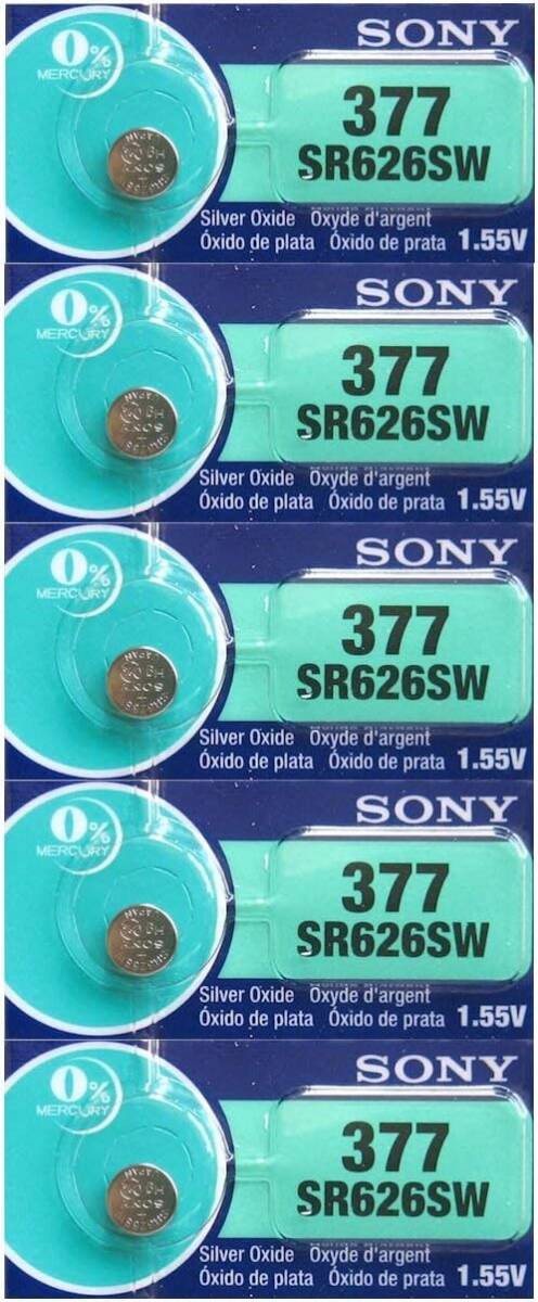 SONY（ソニー） SR626SW(377) 5個入 時計用電池 海外パッケージ_画像1