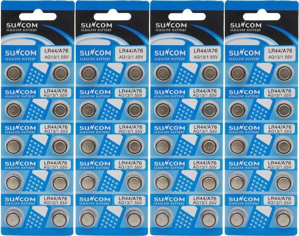 SUNCOM LR44 アルカリ ボタン電池 サンコム 電卓/ゲーム/カメラ/ICライター/腕時計/LEDキャンドル/万歩計/補聴器/ラジオ (4シート)_画像1
