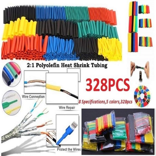 328 piece set . contraction tube isolation tube waterproof height flame retardance tube shrink tube 5 color 8 size (328 piece )