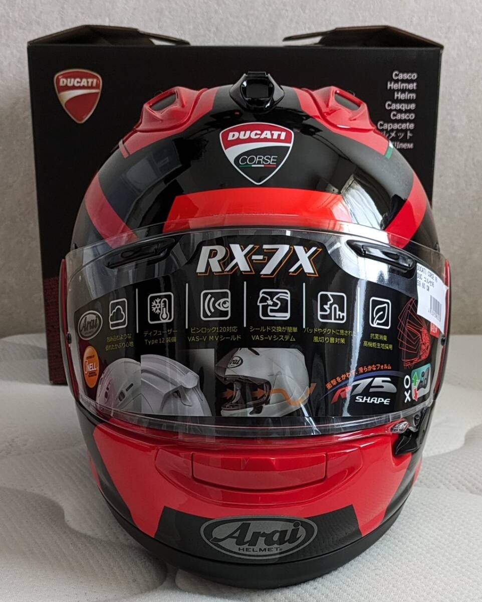 未使用 Ducati Corse V6 L Arai RX-7X ドゥカティ コルセ アライ 59-60cm フルフェイス ヘルメット Lサイズ 赤黒_画像2