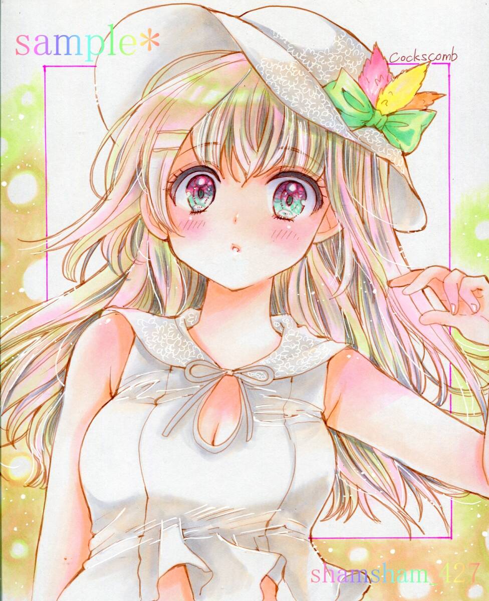 オリジナル手描きイラスト☆誕生花＜8月29日～ケイトウ(鶏頭)～＞☆色紙_画像2