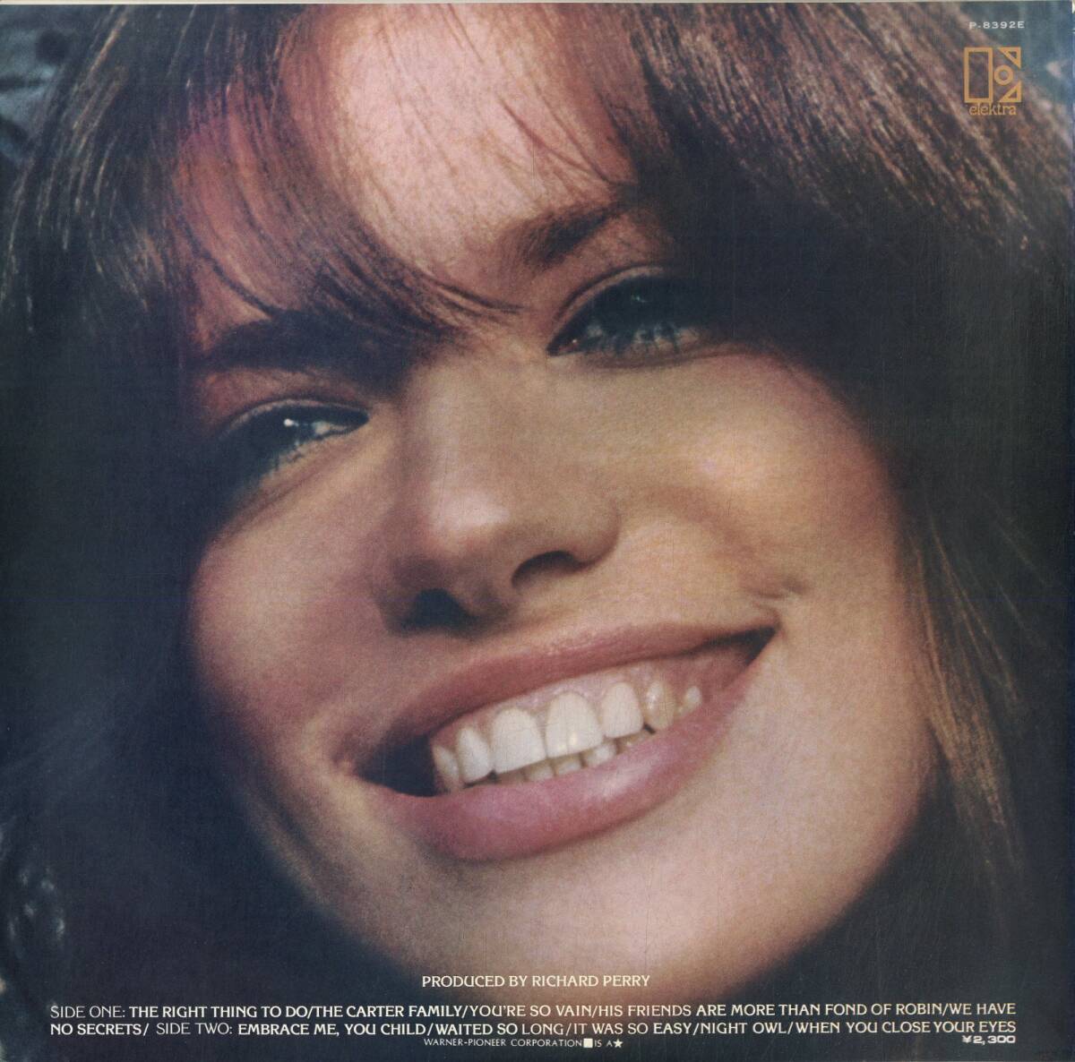 A00589536/LP/カーリー・サイモン (CARLY SIMON)「No Secrets (1973年・P-8392E・ファンク・FUNK・ソウル・SOUL)」の画像2