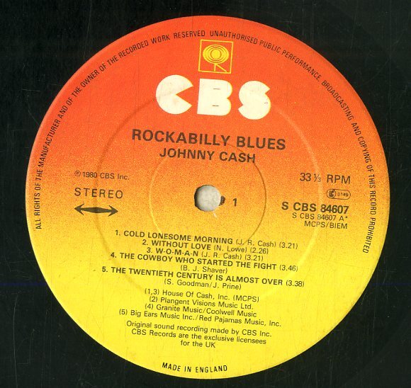 A00589327/LP/ジョニー・キャッシュ (JOHNNY CASH)「Rockabilly Blues (1980年・CBS-84607・カントリーブルース・ロカビリー)」の画像3