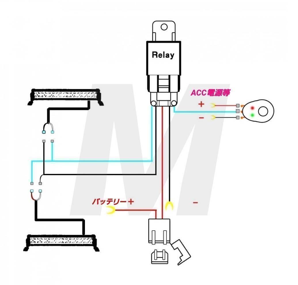 バッテリー上がり防止回路 リレーハーネスキット 40A スイッチ2灯用ヒューズ ライトバー フォグランプ配線 汎用リード線 ギボシ 電源コード_画像2