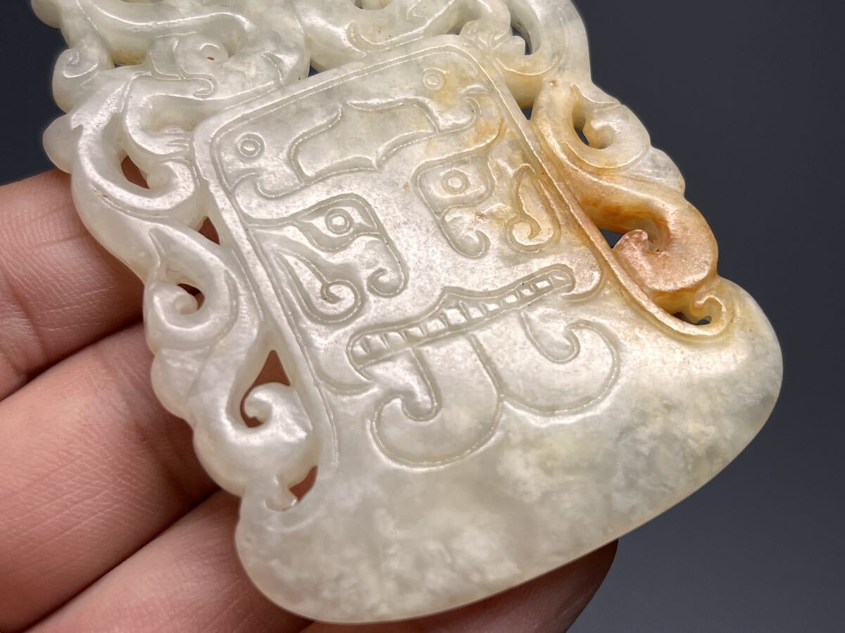 古玉 玉彫 中国 手彫り 極細工毛彫 中国古玩 双龍紋 白玉 アンティーク の画像5